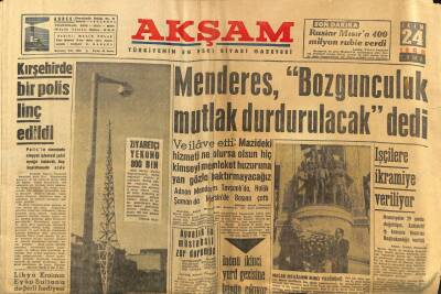Akşam Gazetesi 24 Ekim 1958 - Adnan Menderes,Bozgunculuk Mutlaka Durdurulacak Dedi GZ97663 - 1