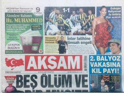 Akşam Gazetesi 24 Eylül 2007 - Erdoğan Hollywood İle Birlikte İftar Açacak GZ42899 - 1