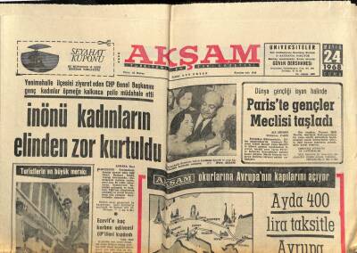 Akşam Gazetesi 24 Mayıs 1968 - Pariste Gençler Meclisi Taşladı GZ82369 - 1