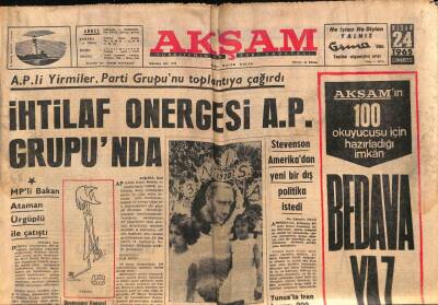Akşam Gazetesi 24 Nisan 1965 - Türk Sahnesinin En Yaşlı Sanatçısı Aşot Madet Öldü - Ereğli Demir-Çelik Genel Müdürü Süberk Vefat Etti GZ92329 - 1