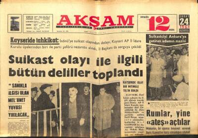Akşam Gazetesi - 24 Şubat 1964 - Suikast Olayı İle İlgili Bütün Deliller Toplandı GZ99750 - 1
