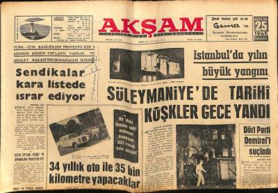 Akşam Gazetesi 25 Ağustos 1965 - İstanbulda Yılın Büyük Yangını GZ60422 - 1