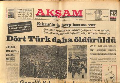 Akşam Gazetesi 25 Aralık 1963 - İnönü , Yeni Kabineyi Bugün Açıklayacak - Kıbrısta İç Harp Havası Var GZ92372 - 1