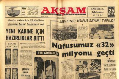 Akşam Gazetesi - 25 Ekim 1965 - Nüfusumuz 32 Milyonu Geçti GZ99916 - 1