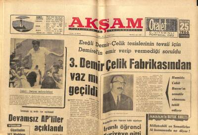 Akşam Gazetesi 25 Haziran 1966 - Demirel Kendi Filmini Seyretti GZ82407 - 1