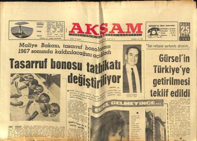 Akşam Gazetesi 25 Mart 1966 - Gürselin Türkiyeye Getirilmesi Teklif Edildi GZ92929 - 1
