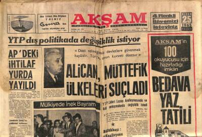 Akşam Gazetesi 25 Nisan 1965 - Patrikhaneden 80 Milyon İsteniyor - Dominikte Gece Hükümet Darbesi Oldu - Türkiyenin Dış Borçları Erteleniyor GZ92330 - 1