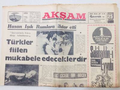 Akşam Gazetesi 25 Temmuz 1965 - Hasan Işık Rumlara İhtar Etti GZ53145 - 1