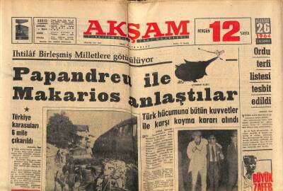 Akşam Gazetesi 26 Ağustos 1964 - Papandreu İle Makarios Anlaştılar GZ77288 - 1