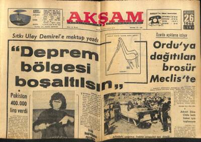 Akşam Gazetesi 26 Ağustos 1966 - Sıtkı Ulay Demirele Mektup Yazdı GZ77247 - 1
