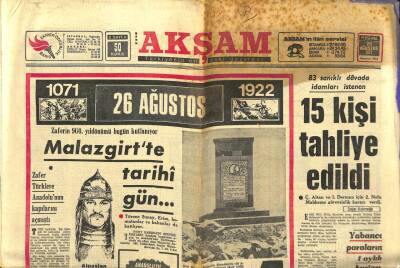 Akşam Gazetesi - 26 Ağustos 1971 - Malazgirtte Tarihi Gün GZ99819 - 1
