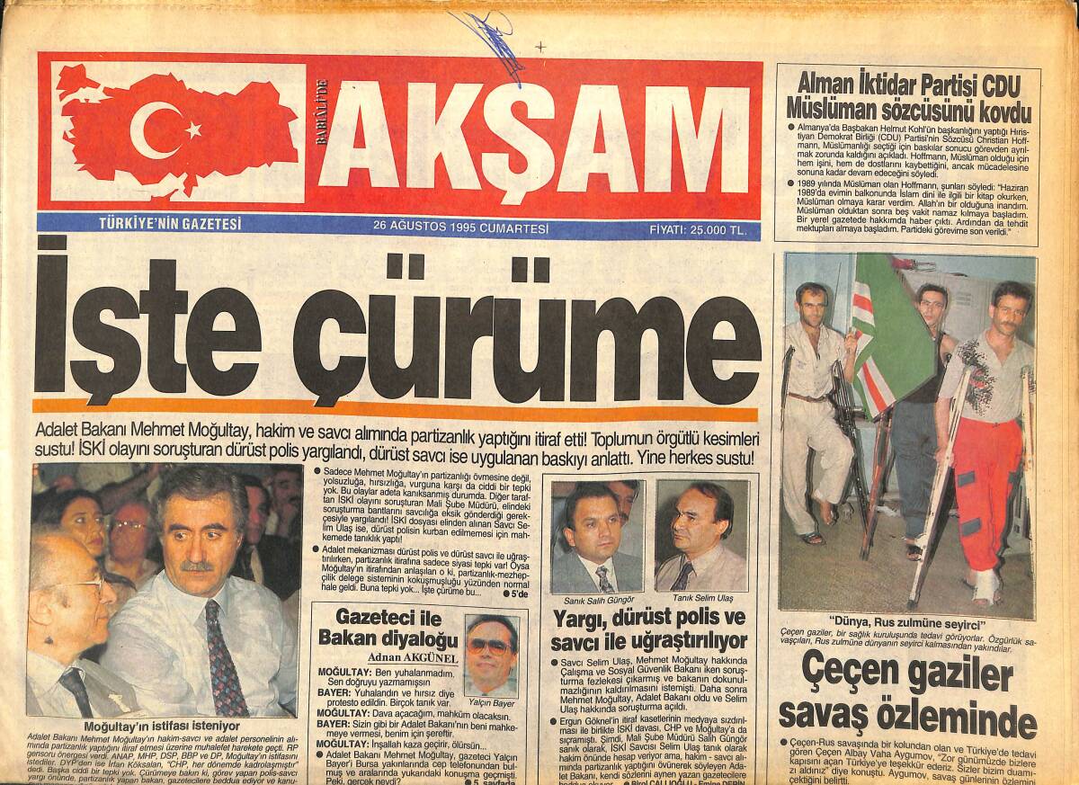Akşam Gazetesi 26 Ağustos 1995 - Bosna'da Gözyaşları Dinmiyor - Hülya Avşar Kortları Sallıyor - Seren Serengil Düşünmeden Reddetti GZ147841 - 1