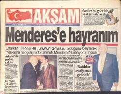 Akşam Gazetesi 26 Ekim 1996 - Erbakan: Menderes'e Hayranım - CimBom Hırs Küpü GZ3136 - Gökçekoleksiyon