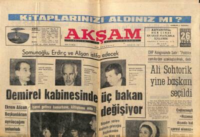 Akşam Gazetesi 26 Eylül 1966 - Ali Sohtorik Yine Başkan Seçildi GZ80102 - 1