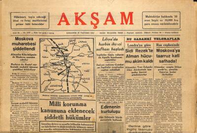 Akşam Gazetesi 26 Kasım 1944 - Moskovaya Taarruz Kati Safhada GZ71454 - 2