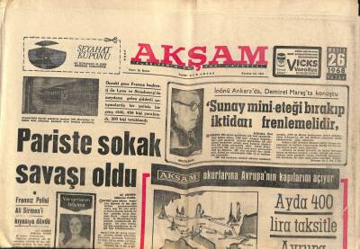 Akşam Gazetesi 26 Mayıs 1968 - Pariste Sokak Savaşı Oldu GZ87754 - 1