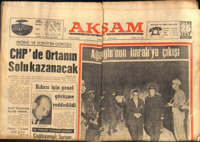Akşam Gazetesi 26 Ocak 1967 - Ağaoğlunun İmralıya Çıkışı GZ82310 - 1