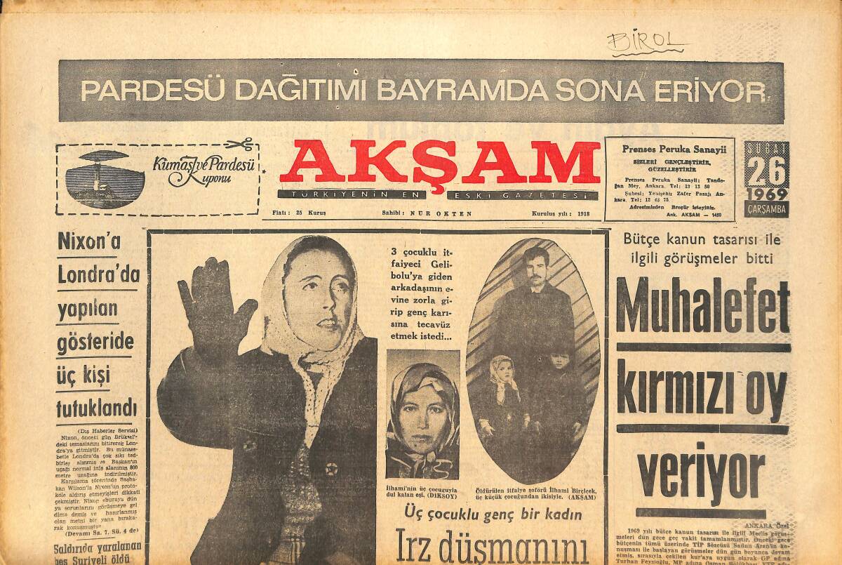 Akşam Gazetesi 26 Şubat 1969 - Nixon Londra'da Yapılan Gösteride Üç Kişi Tutuklandı! - Muhalefet Kırmızı Oy Veriyor! GZ143050 - 1
