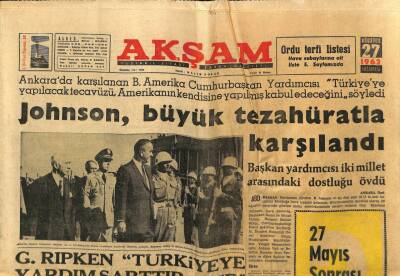 Akşam Gazetesi 27 Ağustos 1962 - Johnson , Büyük Tezahüratla Karşılandı GZ60638 - 1