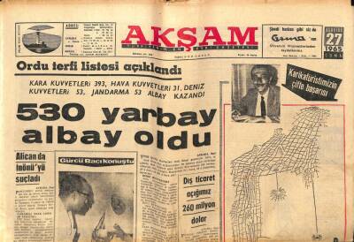 Akşam Gazetesi 27 Ağustos 1965 - 530 Yarbay Albay Oldu GZ60424 - 1