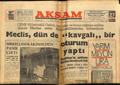 Akşam Gazetesi 27 Aralık 1963 - Adalet Bakanı Yörük Sert Tenkid Edildi GZ60629 - 1