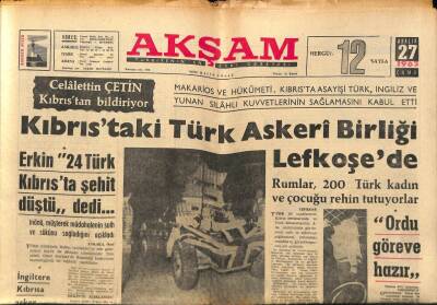 Akşam Gazetesi 27 Aralık 1963 - Muhterem Nur Üç Kişi Tarafından Dövüldü - EOKAcılar Bir Türk Motorunu Batırdı GZ92374 - 1