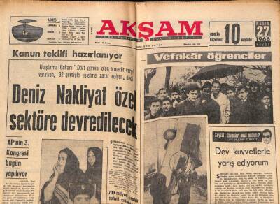 Akşam Gazetesi 27 Kasım 1966 - Deniz Nakliyat Özel Sektöre Devredilecek GZ72281 - 1