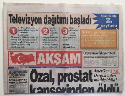 Akşam Gazetesi 27 Mart 1996 - Amerikan Time Dergisine Göre Özal ,Prostat Kanserinden Öldü GZ6502 - 1