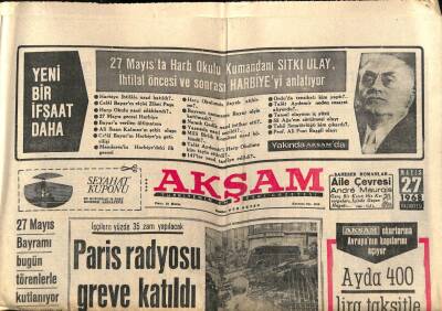 Akşam Gazetesi 27 Mayıs 1968 - Yüksel Menderes Müstakbel Başbakan Diye Karşılandı GZ87830 - 1