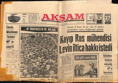 Akşam Gazetesi 27 Nisan 1968 - Alparslan Türkeş Kopyacılıktan Vazgeçelim dedi GZ92251 - 1