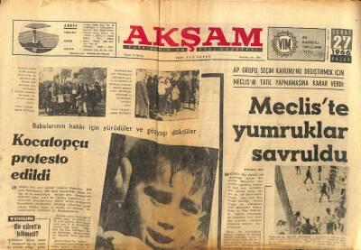 Akşam Gazetesi - 27 Şubat 1966 - Mecliste Yumruklar Savruldu GZ99681 - 1