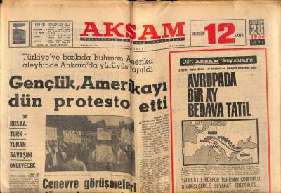 Akşam Gazetesi 28 Ağustos 1964 - Rusya Türk-Yunan Savaşını Önleyecek GZ77290 - 1