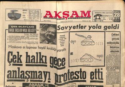 Akşam Gazetesi 28 Ağustos 1968 - Moskova Anlaşması Hayal Kırıklığı Yarattı GZ76321 - 1
