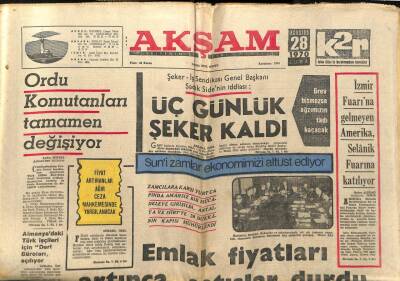 Akşam Gazetesi 28 Ağustos 1970 - Ordu Komutanları Tamamen Değişiyor GZ97637 - 1