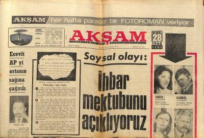 Akşam Gazetesi 28 Ekim 1966 - Bülent Ecevit APyi Ortanın Soluna Çağırdı GZ97613 - 1