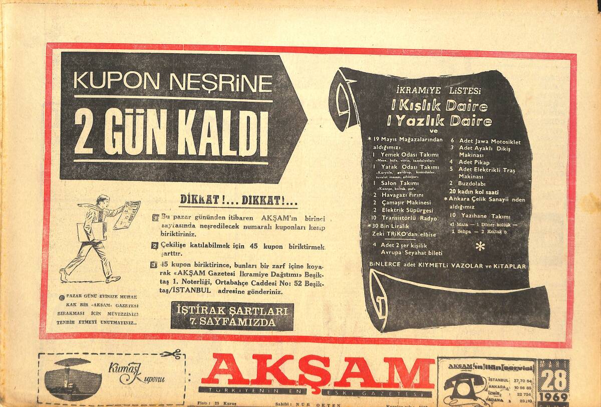 Akşam Gazetesi 28 Mart 1969 - Basri G. Bilge'yi Ziyaret Etti - Klüpler, Yeni Gelinlere Kaynana Oldu! GZ142615 - 1