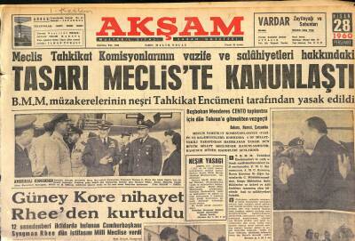 Akşam Gazetesi 28 Nisan 1960 - Güney Kore Nihayet Rheeden Kurtuldu - Margaret Resmi Görevini Bırakıyor GZ125289 - 1