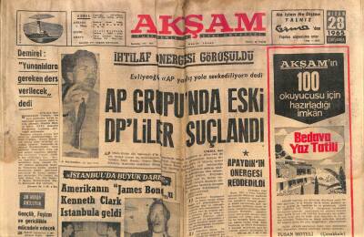 Akşam Gazetesi 28 Nisan 1965 - Dominikte Kanlı Çarpışmalar Oluyor - Prenses Süreyya Tiyatroya Başlıyor GZ92332 - 1