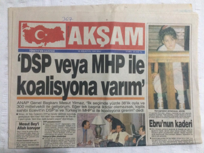 Akşam Gazetesi 29 Ağustos 1995 - DSP Veya MHP İle Koalisyona Varım - GZ17673 - 1