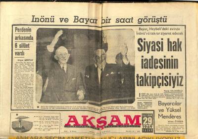 Akşam Gazetesi 29 Haziran 1969 - İnönü Ve Bayar Bir Saat Görüştü GZ97791 - 1