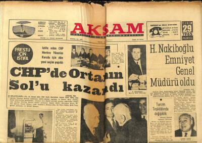 Akşam Gazetesi 29 Kasım 1965 - CHPde Ortanın Solu Kazandı GZ97835 - 1
