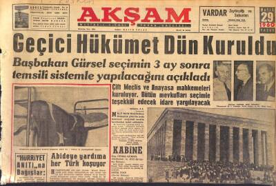 Akşam Gazetesi 29 Mayıs 1960 - Geçici Hükümet Dün Kuruldu - S. Yırcalı Konuştu GZ125292 - 1