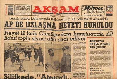 Akşam Gazetesi 29 Mayıs 1962 - Silifkede Atatürk Büstü Parçalandı GZ113564 - 1