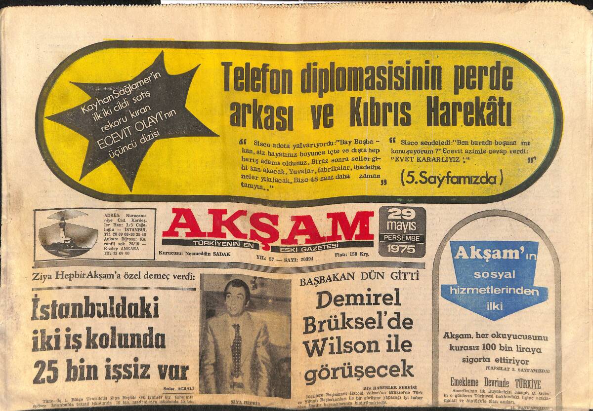 Akşam Gazetesi 29 Mayıs 1975 - Vatandaşa , Likit Gaz Tüpleri Boş Satılıyor - Demirel Brüksel'de Wilson İle Görüşecek GZ147702 - 1