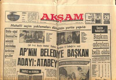 Akşam Gazetesi 29 Nisan 1968 - APnin Belediye Başkan Adayı Atabey GZ82398 - 1