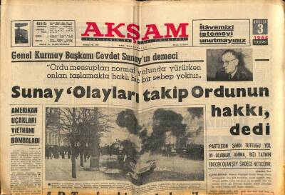 Akşam Gazetesi 3 Aralık 1964 - Genel Kurmay Başkanı Cevdet Sunayın Demeci GZ60499 - 2
