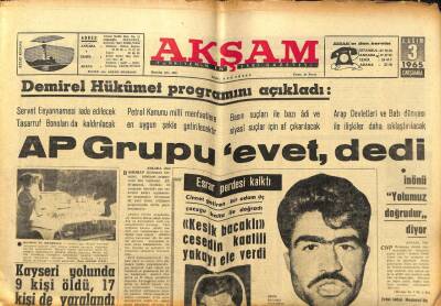 Akşam Gazetesi 3 Kasım 1965 - Süleyman Demirel Hükümet Programını Açıkladı GZ97811 - 1