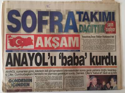 Akşam Gazetesi 3 Mart 1996 - ANAYOLu Baba Kurdu , Refah Askerlerle Diyalog İstiyor GZ18495 - 1