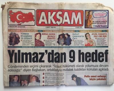 Akşam Gazetesi 3 Mart 1998 (İnci Eki İle)-Muhalefet Erken Seçim İçin Bastırıyor GZ6518 - 2