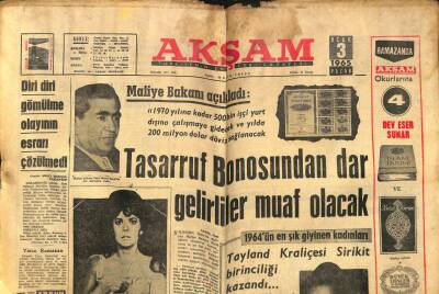 Akşam Gazetesi - 3 Ocak 1965 - Tasarruf Bonosundan Dar Gelirliler Muaf GZ99884 - 1